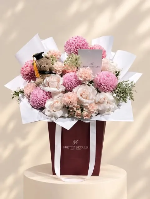 Graduation pinks, burgundy bag