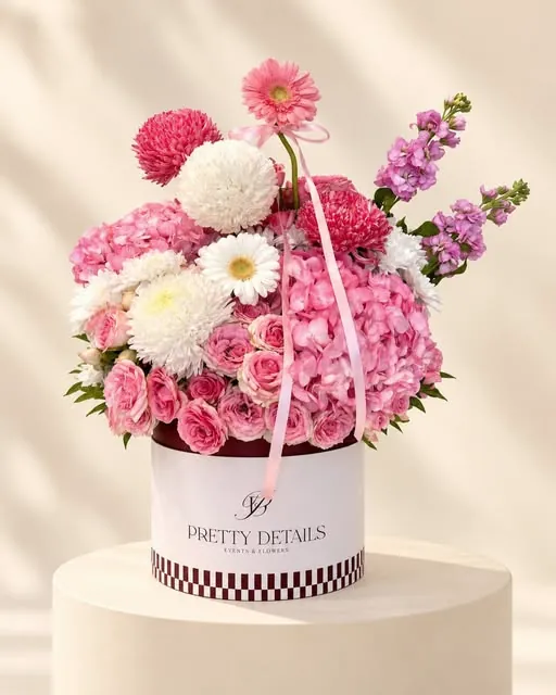 Hatbox, pink and white